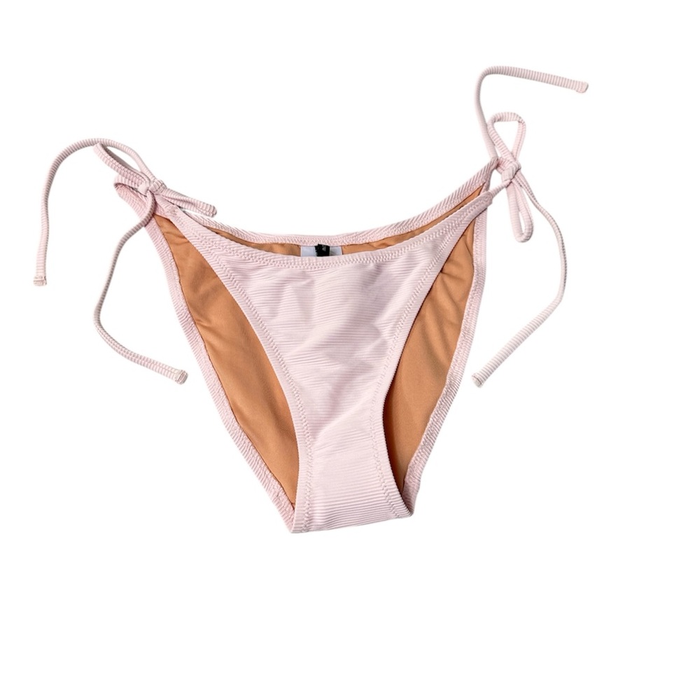 J.Crew's Ribbed Curved-Waist Pink Cheeky String Bikini Bottoms Size Small NWT